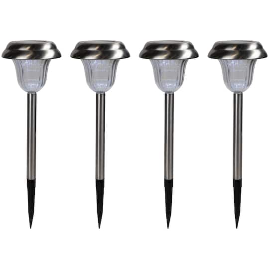 15" Silver Solar Powered Stainless Steel LED Pathway Markers, 4ct. By Northlight | Michaels®